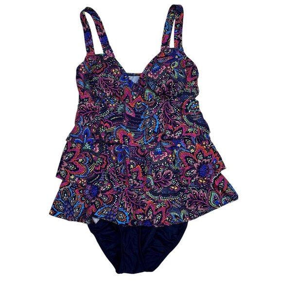 Swim Solutions Sz 8 Swim dress One-Piece Swimsuit Navy Multi Floral New NWT - Picture 3 of 5